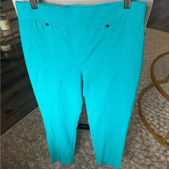 Joseph Ribkoff Cropped Aqua Blue/ Teal Trousers with Pockets, Size 12